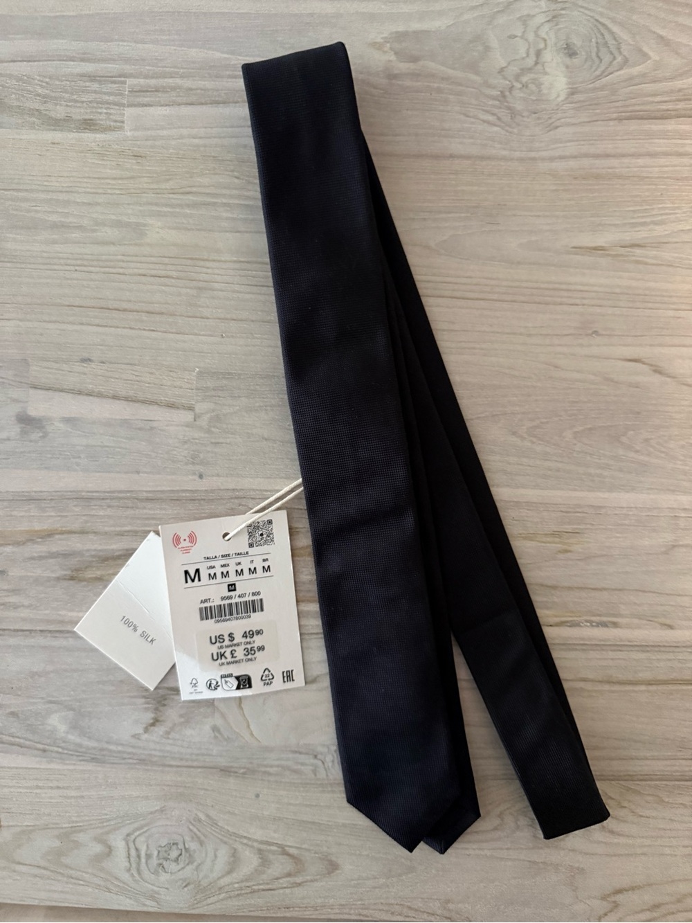 ZARA Classic Black Silk Necktie